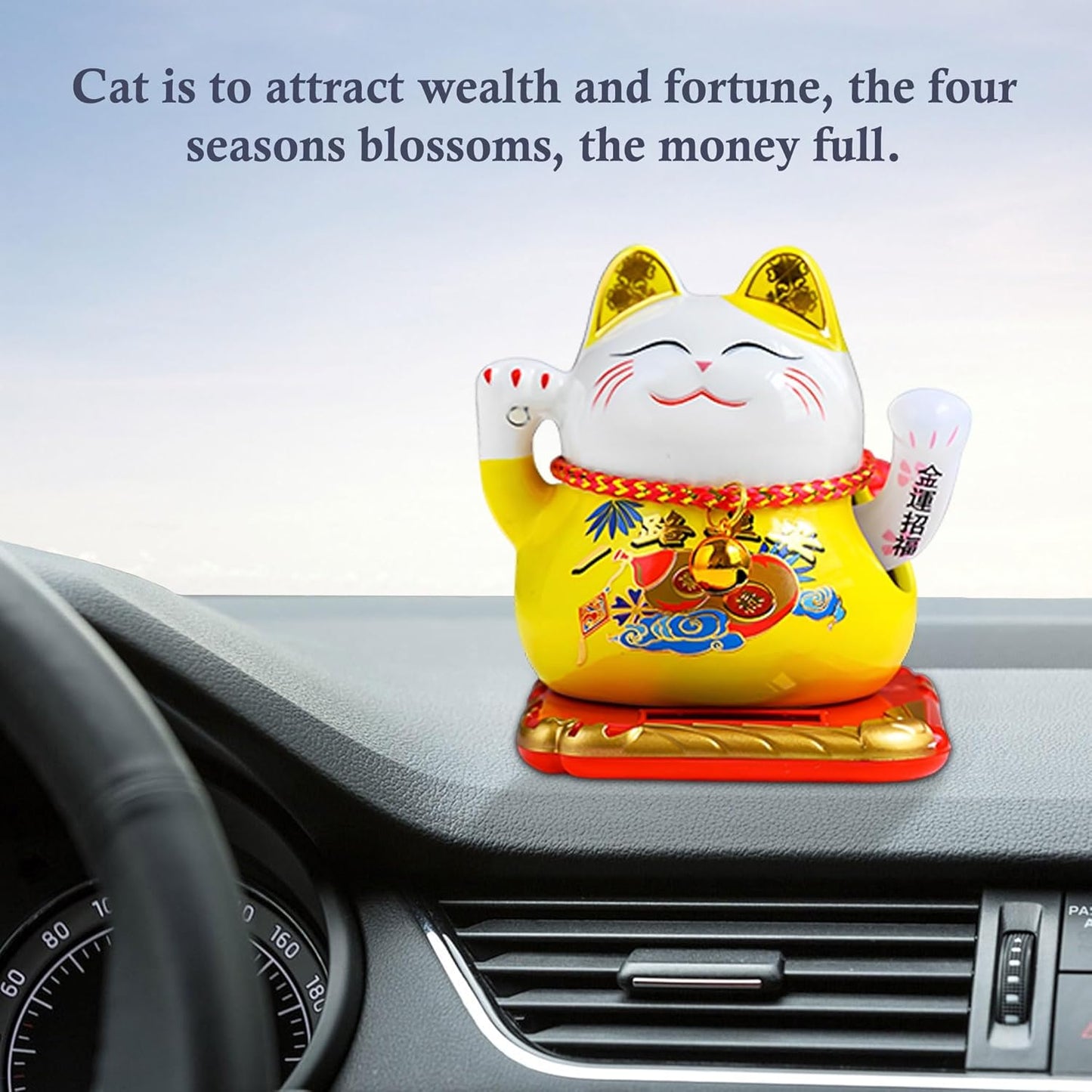 Magic Secret Solar Powered Japanese Lucky Fortune Maneki Neko Ceramic Cat White Waving Arm